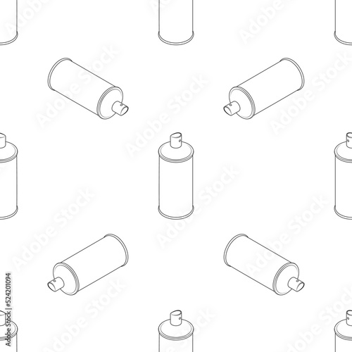 Cartoon isometric paint can line seamless pattern. Set for games. Drawing graffiti on the walls. Compressed air in a jar, spray, aerosol. Vector illustration in cartoon and game style.