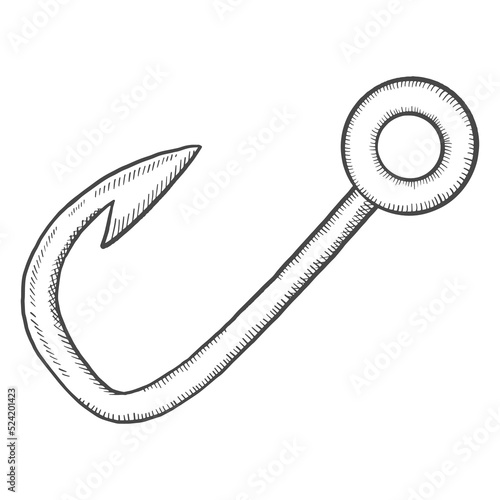 fishing sharp hook isolated doodle hand drawn sketch with outline style