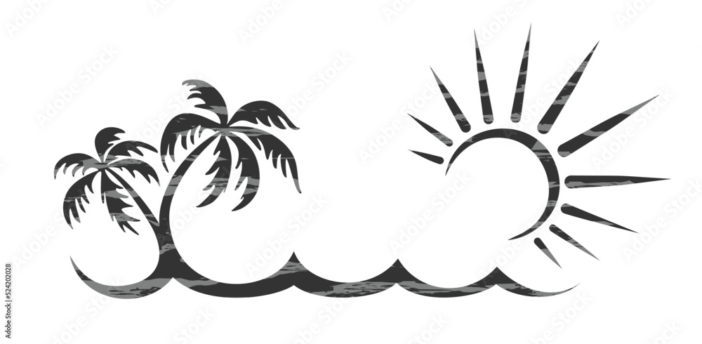 Tropical island symbol with sea, sun and palm trees. Tropical island symbol with sea, sun and palm trees.