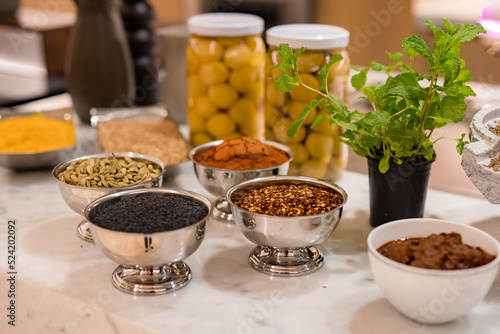 Authentic Indian spices and herbs close up