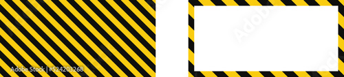 Warning seamless pattern with yellow and black diagonal stripes. Warn caution background. Yellow and black lines tape. Hazard caution sign seamless texture. Vector illustration.