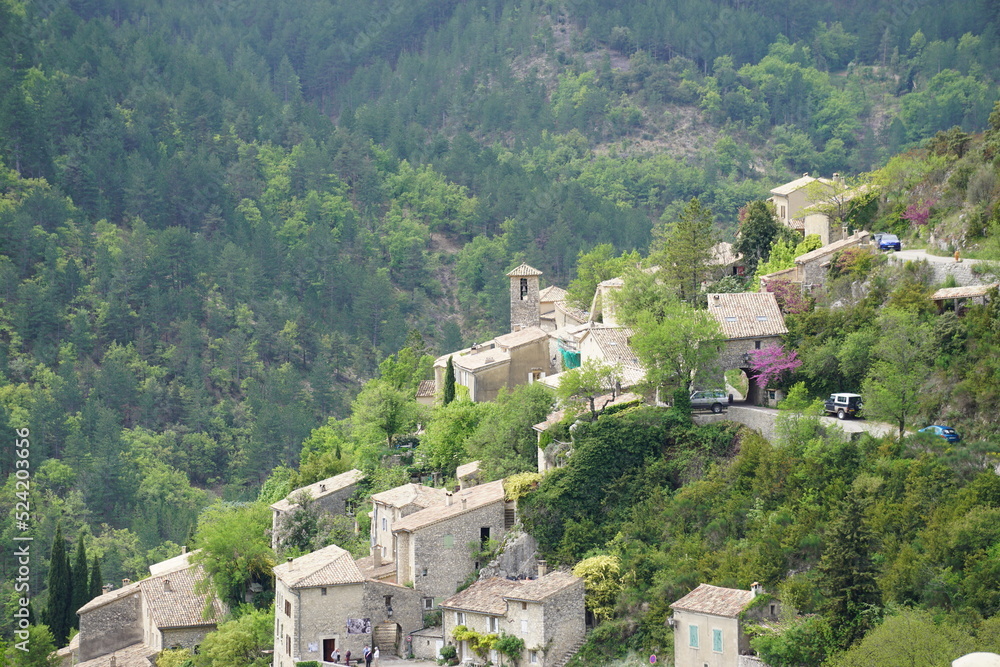 view of the village  of brantes in the mountains of the southern alps france in the spring