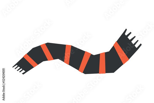 Vector isolated flat illustration. Winter striped scarf with orange and black lines. Simplified minimalism and geometric shapes of cozy autumn clothes in Scandinavian style