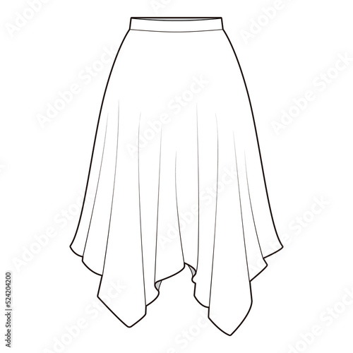 Handkerchief skirt Skirt Flat Drawing Fashion Flat Sketches