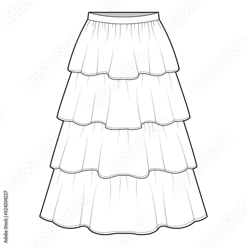 Tiered skirt Skirt Flat Drawing Fashion Flat Sketches