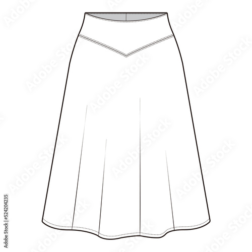 Yoke flare skirt Skirt Flat Drawing Fashion Flat Sketches