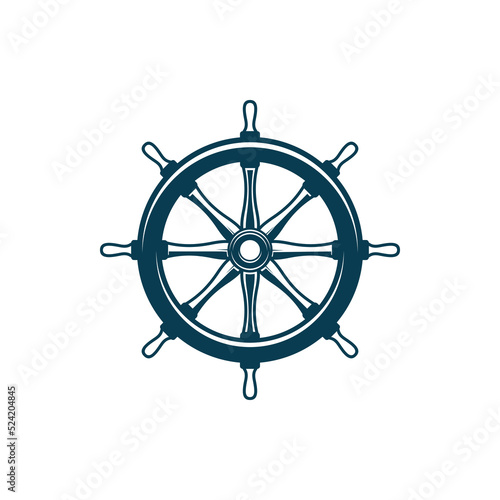 Boat control rudder isolated steering wheel monochrome icon. Vector steering ship wheel, marine navigation equipment. Seafarer handwheel or shipwheel with handles, vessel control object by captain