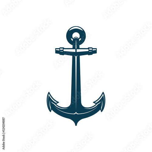 Anchor maritime symbol, naval coat of arms heraldry isolated monochrome icon. Vector ship anchor, nautical object mooring vessel to sea bottom. Marine navigation symbol, metal device hand drawn