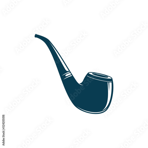 Billiard tobacco pipe isolated monochrome icon. Vector tobacco-pipe with powder and long handle. Retro pipe to smoke tobacco, detective smoking accessory, chamber with mouthpiece bit, smoking tool