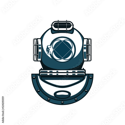 Standard diving helmet of copper and brass isolated monochrome icon. Vector standard free flow lightweight Soviet helmet, head protection equipment of underwater divers, retro diving-helmet design