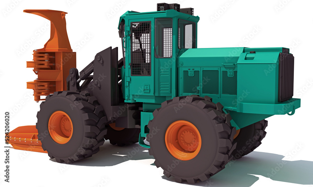 Obraz premium Wheeled Feller Buncher 3D rendering on white background