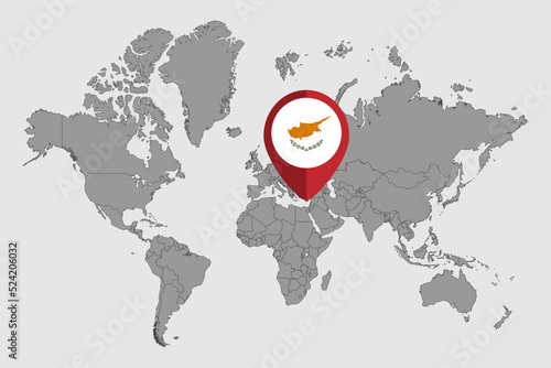Pin map with Cyprus flag on world map. Vector illustration.