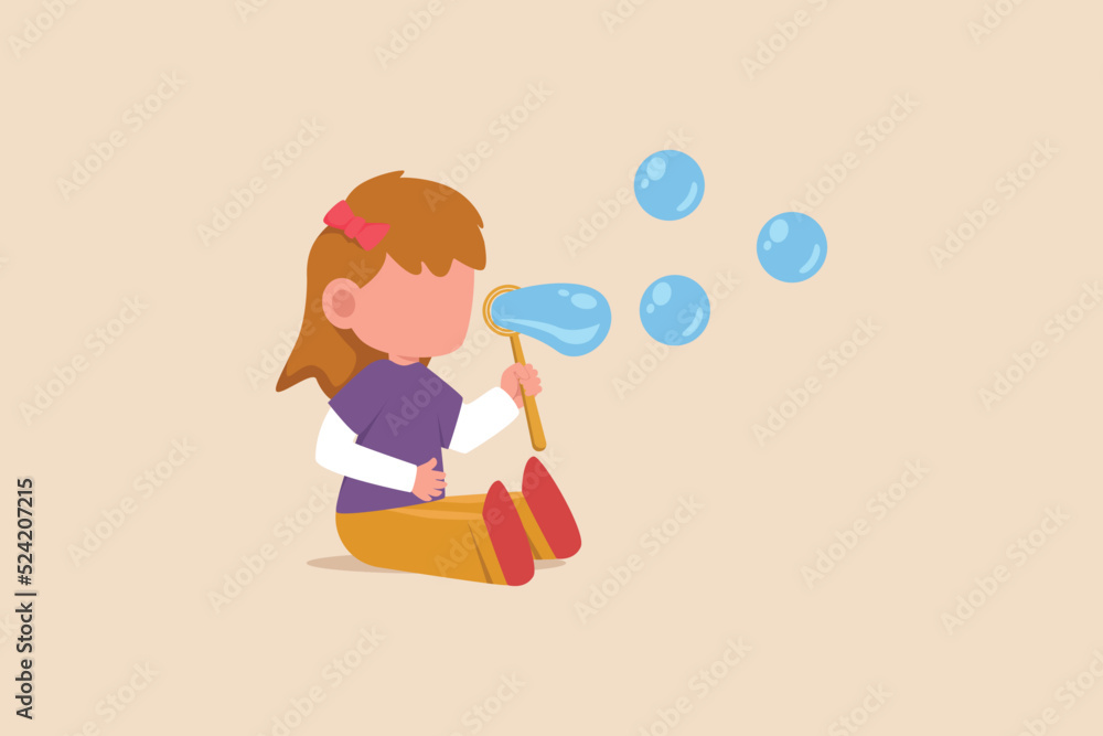 Little girl playing bubble. kindergarten activity concept. Flat vector illustration isolated. Little girl playing bubble. kindergarten activity concept. Flat vector illustration isolated.