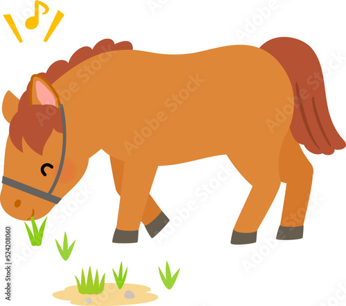 草を食べる馬、道草