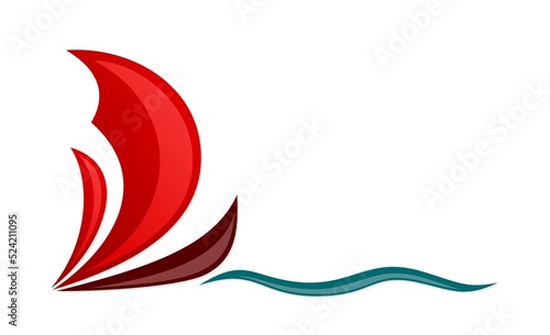 the Symbol of the red sailing vessel in the sea.