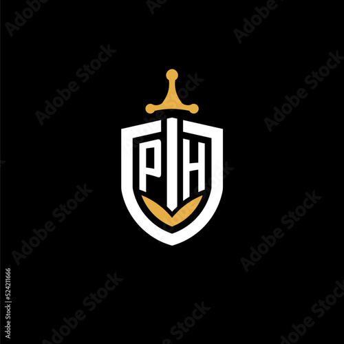 Creative letter PH logo gaming esport with shield and sword design ideas