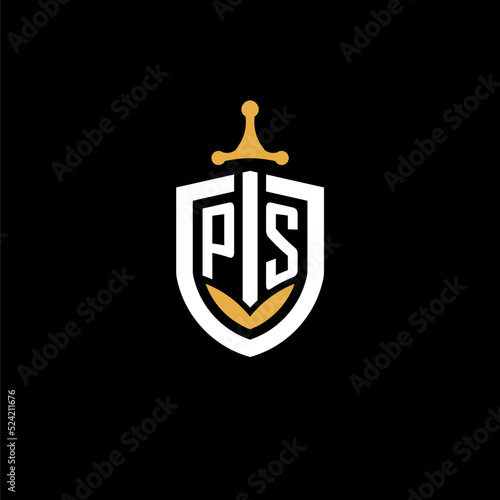 Creative letter PS logo gaming esport with shield and sword design ideas