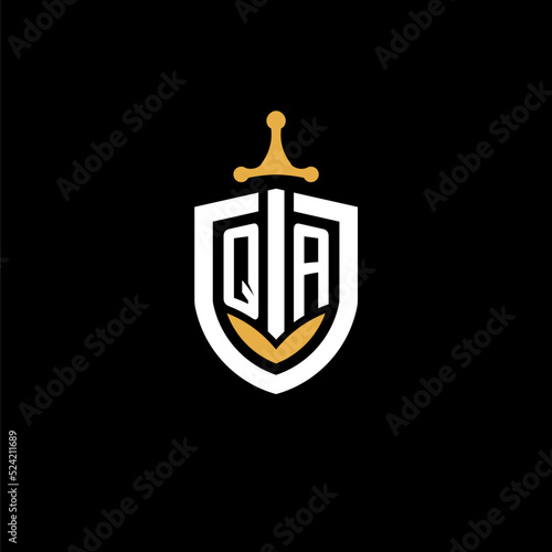 Creative letter QA logo gaming esport with shield and sword design ideas