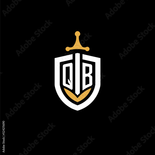 Creative letter QB logo gaming esport with shield and sword design ideas