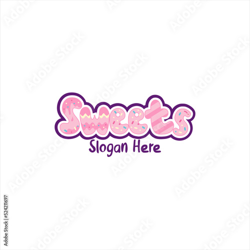 Pink, sweet, candy shop logo design vector.