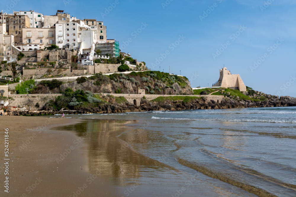 Summer vacation destination on Tyrrhenien sea old village Sperlonga with sandy beaches and old white houses