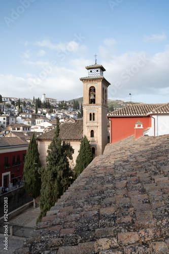 View from roof on buildings in old central part of world heritage city Granada, Andalusia, Spain