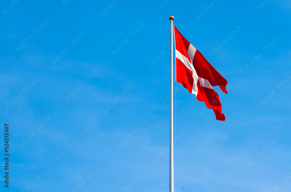 Danish National flag, Dannebrog on a flagpole. Danish National flag, Dannebrog on a flagpole.