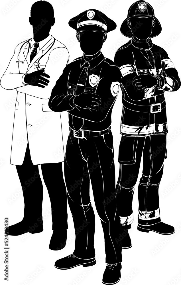 Fotografie Emergency services team silhouettes
