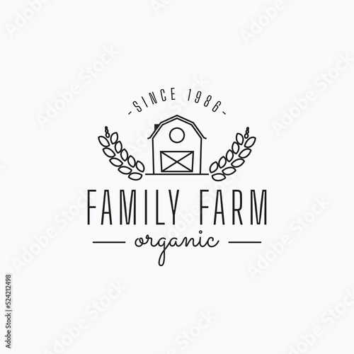 Minimalist line art barn and grain logo vector illustration design. Simple modern farm agriculture industry logo concept.