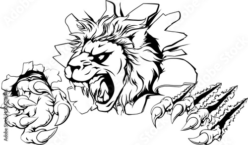 Lion clawing through wall