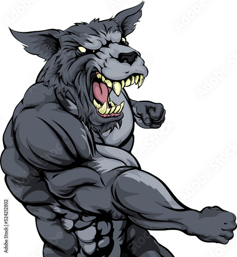 Punching wolf mascot