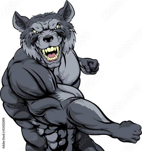 Punching wolf mascot