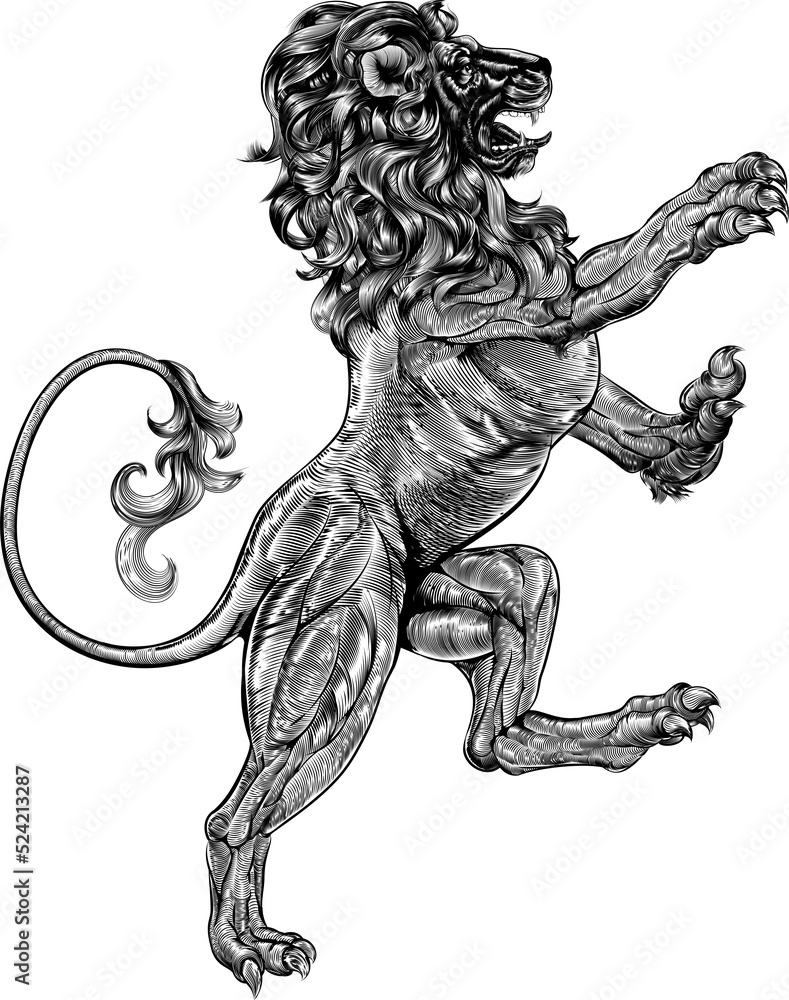 Woodblock style heraldic lion Woodblock style heraldic lion