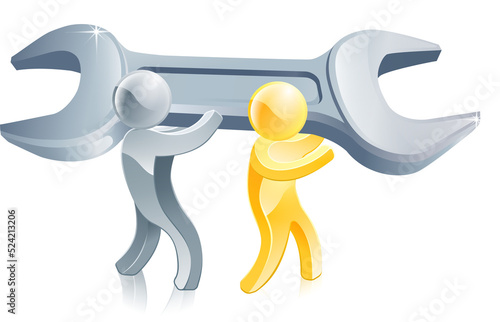 People repairing with spanner