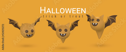 Cute cartoon 3d Halloween bat. Halloween concept. Vector illustration