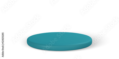 3d blue pedestal. Podium display on white background. Stage for product on cylinder podium. Minimal style. Vector illustration