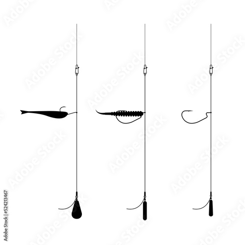 Drop shot type of fishing tackle, flat vector illustration.