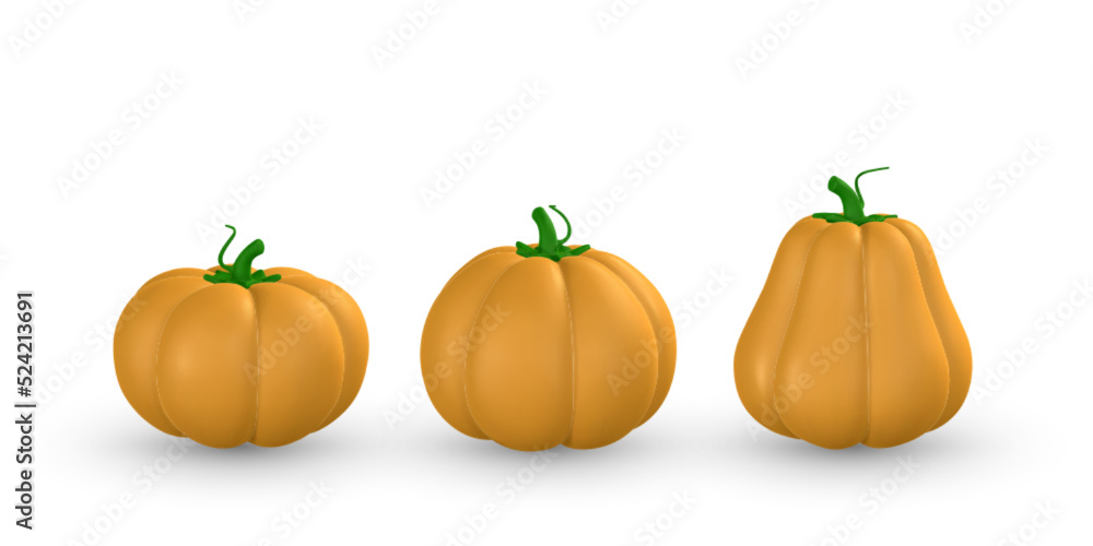 Obraz premium Cute cartoon 3d festive pumpkin. Halloween concept. Vector illustration