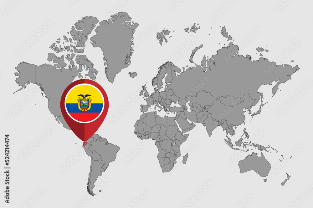 Pin map with Ecuador flag on world map. Vector illustration. Stock ...