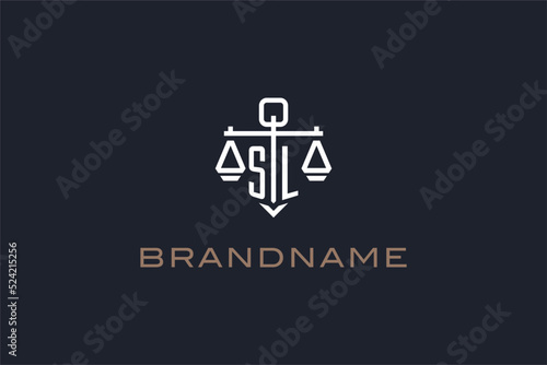 Initials SL logo for law firm with shield and scales of justice modern style
