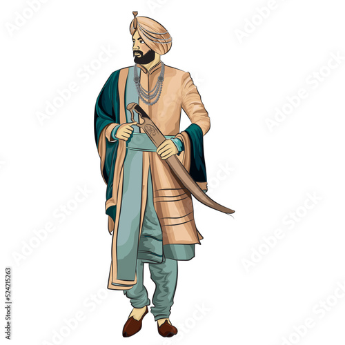 King storybook character standing with the sword vector