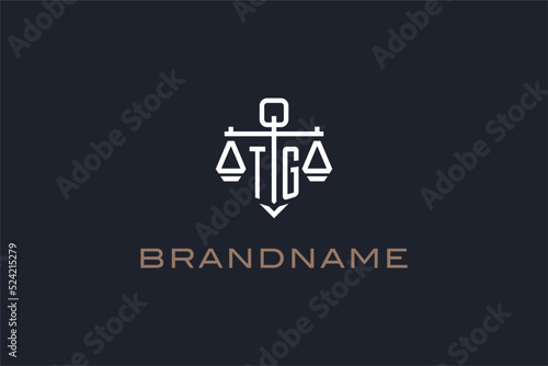 Initials TG logo for law firm with shield and scales of justice modern style