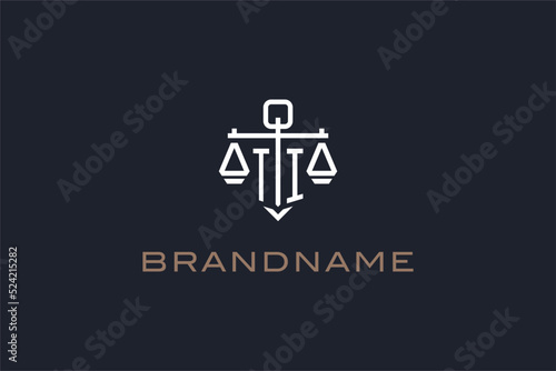 Initials TI logo for law firm with shield and scales of justice modern style