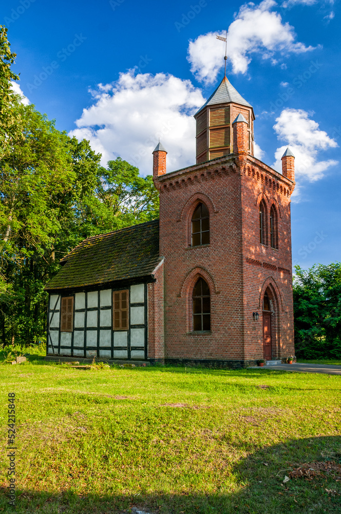 Naklejka premium Half-timbered church of St. Hubert from 1793. Nowe Warpno, West Pomeranian Voivodeship, Poland.