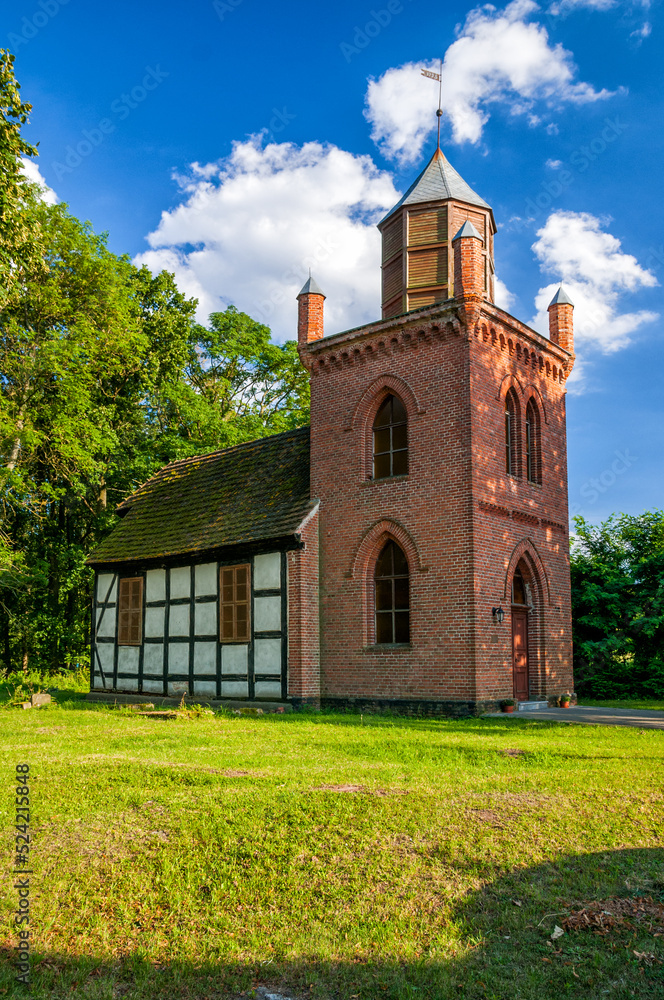 Half-timbered church of St. Hubert from 1793. Nowe Warpno, West Pomeranian Voivodeship, Poland.