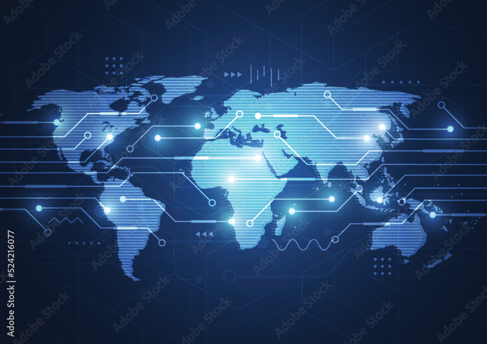 Obraz premium Global network connection. World map point and line composition concept of global business. Vector Illustration