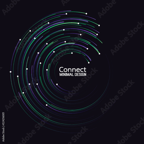 Data flow technology network connection. Abstract radial vortex circular trail background. Icon logo design. Vector background