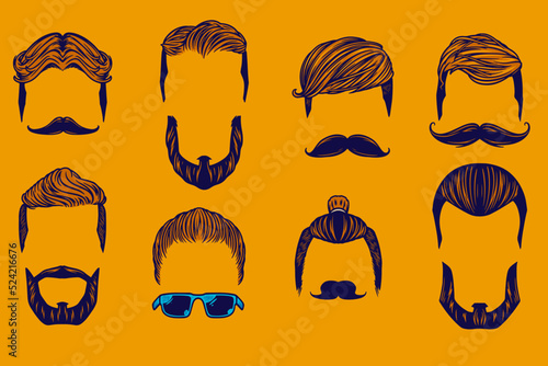various hair and mustache vector illustration set cartoon style