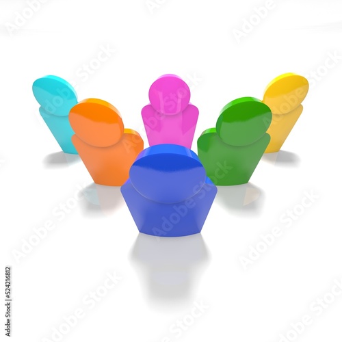 Group of various colored people, 3D rendered photo