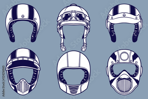 various helmet vector illustration set monochrome style